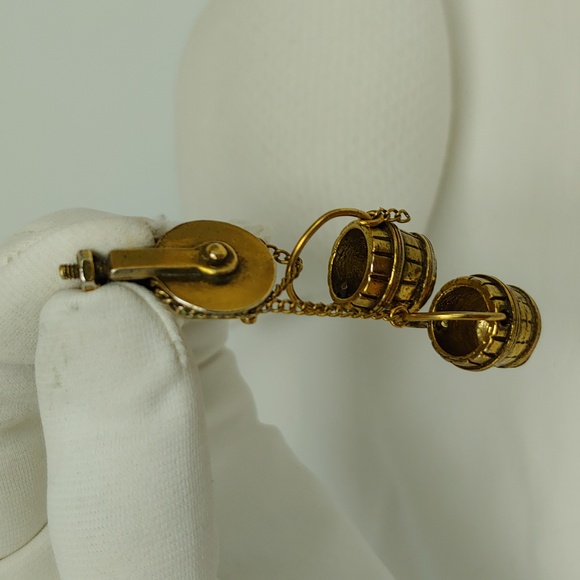 Vintage Zental 2 Well Buckets On Pulley Brooch - Picture 3 of 6
